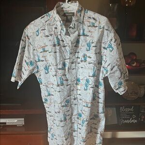 Ariat Men's White and Teal Western Print Shirt